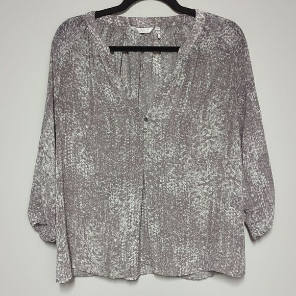 Zoa Gray and White V Neck Blouse - Picture 1 of 7